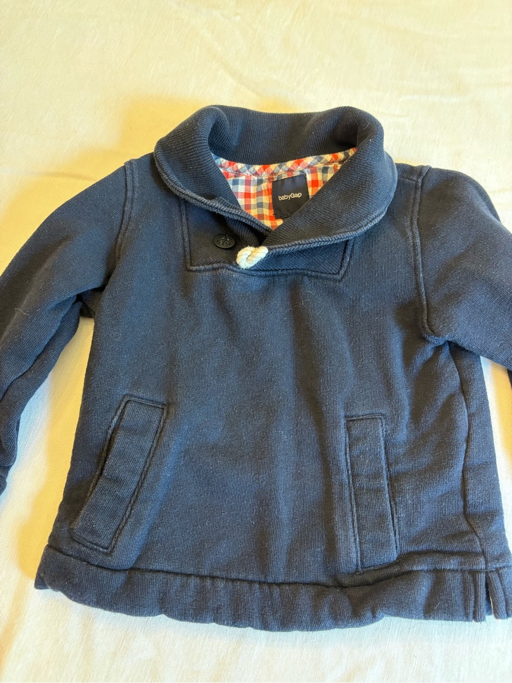 babyGap Navy Sweater with Red and Blue Plaid Lining